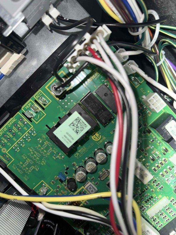 Responded to no cooling complaint on 1.5-year-old AC system located in basement. Upon inspection, confirmed outdoor condenser unit running but no cold air production, with water accumulation present at outdoor unit. Diagnosed failed control board on indoor air handler through visual inspection and system testing. Control board ordered from Lennox for replacement to restore cooling operation.