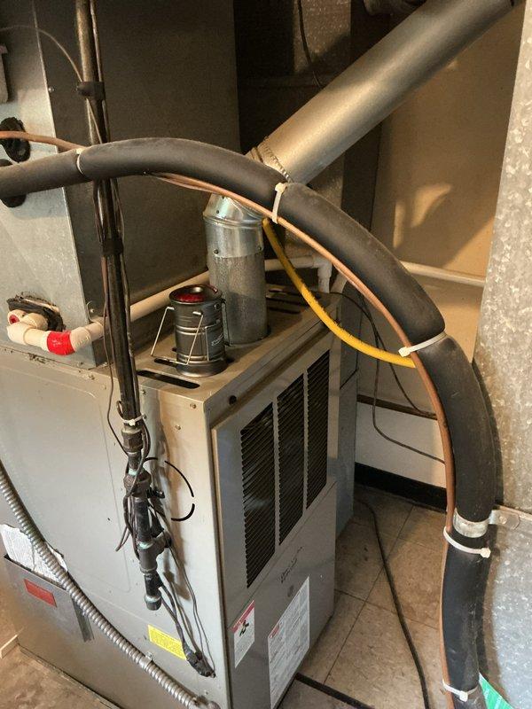 Responded to service call for thermostat with damaged wiring. Upon arrival, confirmed existing 10+ year old thermostat had severed control wires requiring replacement. Installed new thermostat on main floor and ran new low-voltage wiring from furnace to thermostat location. Verified proper communication between thermostat and HVAC system, tested heating and cooling functions to ensure proper operation. System restored to full functionality.
