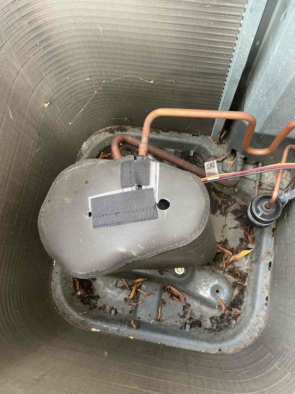 Responded to water leak complaint on 5-year-old furnace located in basement. Upon inspection, found significant debris accumulation including organic matter in condensate drain pan, along with moisture and dirt buildup affecting proper drainage. Cleaned drain pan, cleared condensate line obstruction, verified proper drainage flow, and confirmed furnace operation with no further leakage detected at time of service completion.