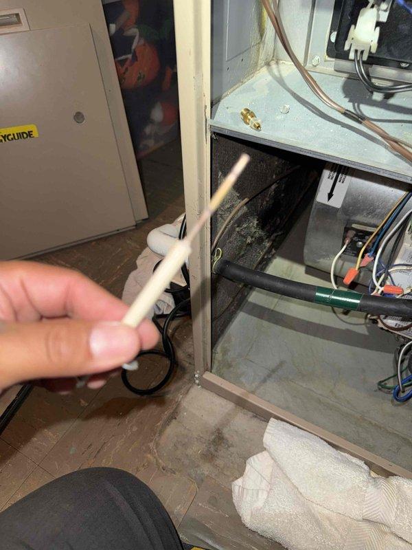 Completed comprehensive Gold Furnace Inspection and preventative maintenance on a 25-year-old furnace system located in basement. Upon arrival, performed full system evaluation including visual inspection of all accessible components, heat exchanger examination, burner assembly cleaning, and ignition system testing. Removed and inspected flame sensor, which showed signs of carbon buildup and oxidation typical for unit age; thoroughly cleaned sensor rod to ensure proper flame detection and system operation.

Verified all electrical connections were secure and properly terminated. Inspected wiring harnesses for signs of heat damage, fraying, or deterioration. Tested safety controls including limit switches and rollout sensors to confirm proper operation within manufacturer specifications. Checked condensate drainage system and confirmed proper flow and trap configuration.

Performed combustion analysis and verified proper gas pressure at manifold. Inspected burners for even flame pattern