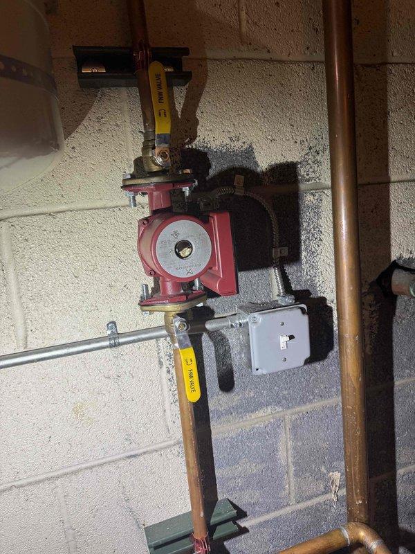 Conducted site assessment with Lochinvar technical representative to diagnose and evaluate noise issues originating from the boiler unit and circulator pump. Inspected circulator pump assembly, associated piping connections, isolation valves, and mounting hardware to identify potential sources of operational noise and vibration.
