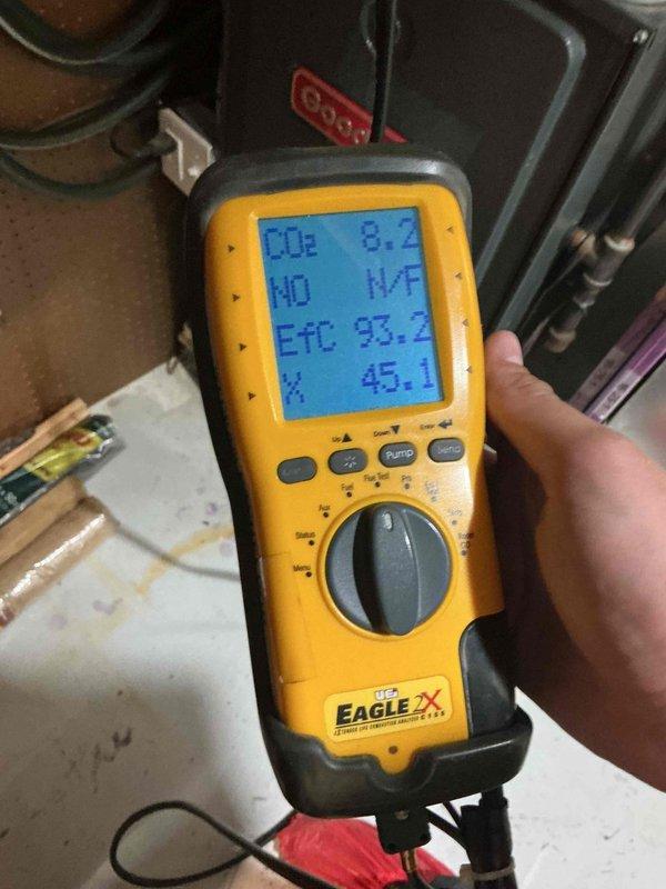 Replaced existing thermostat with new unit and performed comprehensive inspection of 2-year-old AC system located in basement. Utilized combustion analyzer to test system performance, verifying proper CO2 levels, temperature differentials, and overall operational parameters. All equipment tested within normal operating ranges and system found to be functioning properly.