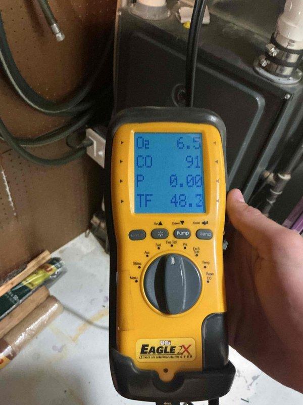 Replaced existing thermostat with new unit and performed comprehensive inspection of 2-year-old AC system located in basement. Utilized combustion analyzer to test system performance, verifying proper CO2 levels, temperature differentials, and overall operational parameters. All equipment tested within normal operating ranges and system found to be functioning properly.
