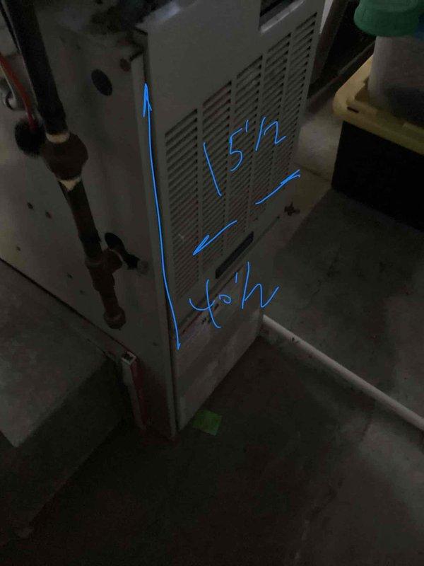 Provided equipment replacement estimate for aging natural gas furnace located in basement with suspected cracked heat exchanger causing intermittent operation. Assessed existing unit configuration, ductwork connections, and available installation space to determine appropriate replacement options. Documented current system specifications and photographed equipment for proposal preparation.