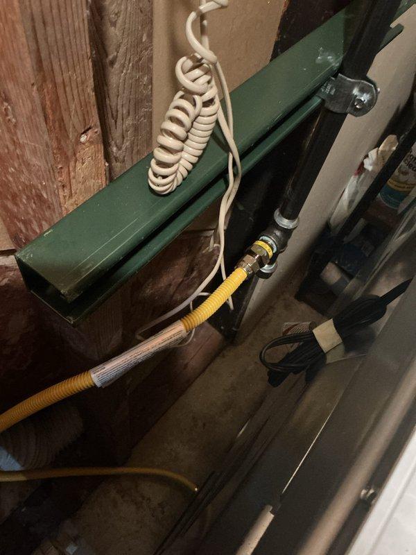 Installed new gas line for gas dryer in basement to replace inadequate aluminum gas connection that prevented dryer reinstallation. Ran proper gas piping from existing supply to dryer location, installed appropriate fittings and connectors, and ensured secure connection meeting code requirements for safe appliance operation.