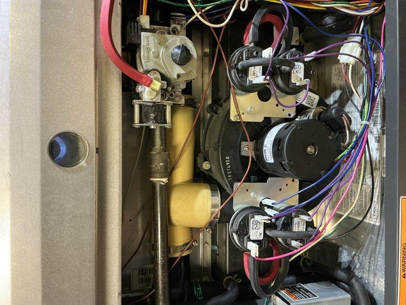 Completed preventive maintenance on 16 KW Honeywell standby generator per maintenance plan requirements. Additionally performed furnace inspection on 21-year-old unit located in basement as requested, inspecting gas valve assembly, burner manifold, blower motor, electrical connections, and all associated components. All systems operational at time of service, and documentation photos captured for service records.