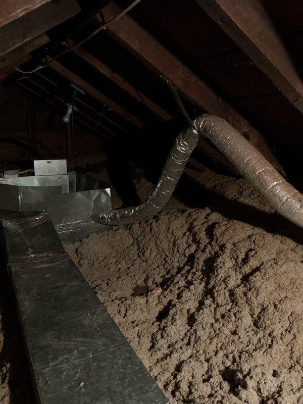 Responded to service call for non-operational air conditioning unit located in attic space, approximately 15 years old. Performed comprehensive system evaluation of existing AC equipment and ductwork configuration. Documented current installation including air handler unit, flexible insulated ductwork, and exterior condenser components. Provided professional estimate for complete HVAC system replacement based on equipment age, condition assessment, and customer requirements.