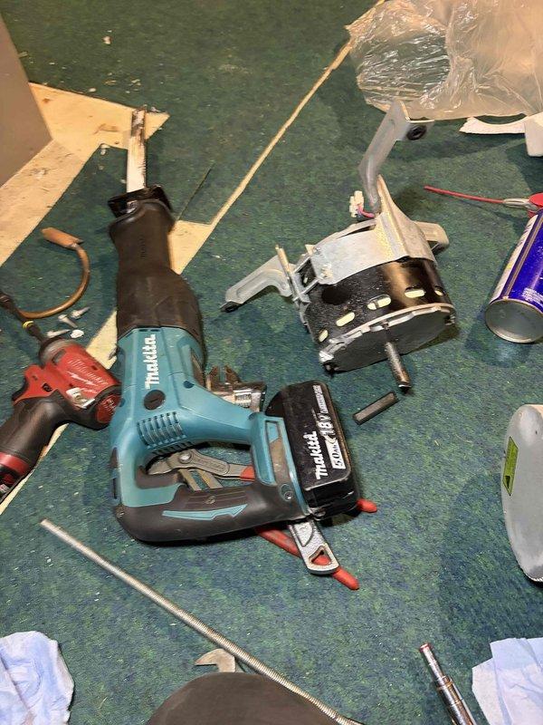 Responded to no heat call on 4-year-old furnace located in basement. Upon arrival, confirmed unit was not operating. Performed diagnostic testing and determined blower motor had failed. Removed defective blower motor assembly using reciprocating saw to access mounting hardware. Ordered replacement blower motor from Dakota Supply Sterling Heights under PO 1368325-001 for installation upon arrival. Unit equipped with Carrier humidifier system, which was unaffected by the motor failure. Verified all ductwork connections and seals remained intact during disassembly process.