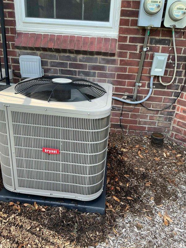 Completed comprehensive Gold-level maintenance inspection on residential forced-air furnace system (approximately 6 years old) located in basement and outdoor Bryant air conditioning unit (approximately 5 years old). Performed thorough examination of furnace internal components including blower motor assembly, electrical connections, control relay module, and all associated wiring terminals. Inspected exterior condensing unit, verified proper mounting on concrete pad, examined condenser coil fins, checked fan guard assembly, and assessed overall equipment condition. All systems found operational with no immediate service needs identified during inspection.