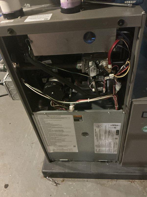 Completed comprehensive seasonal heating maintenance tune-up on 10-year-old Bryant furnace system prior to winter operation. Performed full system inspection including gas valve assembly, blower motor components, electrical connections, and ductwork integrity. Verified all safety controls operational, checked combustion readings with diagnostic equipment, inspected and secured all wiring harnesses, and confirmed proper airflow through supply ductwork with sealed joints. System tested and confirmed working properly with all components functioning within manufacturer specifications.