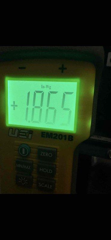 Installed 70,000 BTU furnace with mechanical permit compliance. Completed all reconnections and performed pressure measurements using calibrated manometer, verifying static pressure readings of 1.865 In-Wg and -0.034 In-Wg to ensure proper system operation and airflow balance.