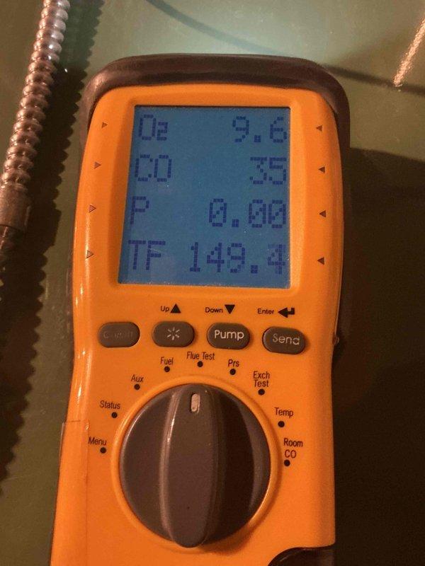 Completed Gold Boiler Inspection on multi-unit property with hot water boiler, furnace, and two air conditioning systems (equipment dated 2022-2024) located in basement and attic areas. Performed comprehensive combustion analysis using digital meter, recording oxygen levels at 9.6%, temperature reading of 149.4°F, and verified proper fuel-to-air ratios with all measurements within acceptable parameters. Inspected all equipment components, verified operational status of all four units, and documented system conditions with no deficiencies noted.