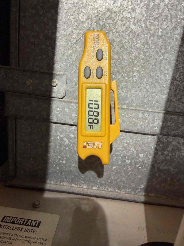 Completed comprehensive Gold Furnace Inspection on 10+ year old unit located in basement. Performed thorough visual inspection of heat exchanger using digital inspection camera, confirming no cracks or deterioration in metallic fins. Verified flue gas temperature at 238.8°F using calibrated digital thermometer, which falls within normal operating parameters. Inspected evaporator coil and observed minor discoloration but no significant buildup requiring immediate attention. Examined ductwork connections and fasteners for proper sealing. All system components found to be functioning properly with no safety concerns identified. Unit operating as designed with no service recommendations required at this time.
