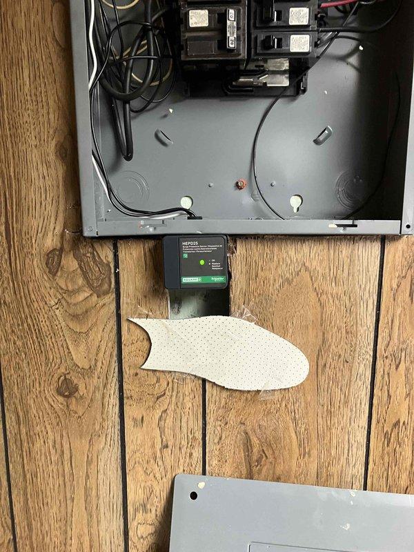 Inspected electrical panel and identified a 14-year-old whole house surge protector that has exceeded its recommended service life and poses a potential fire hazard. Provided estimate for immediate replacement of the surge protection device to ensure continued electrical system safety and protect against voltage spikes.