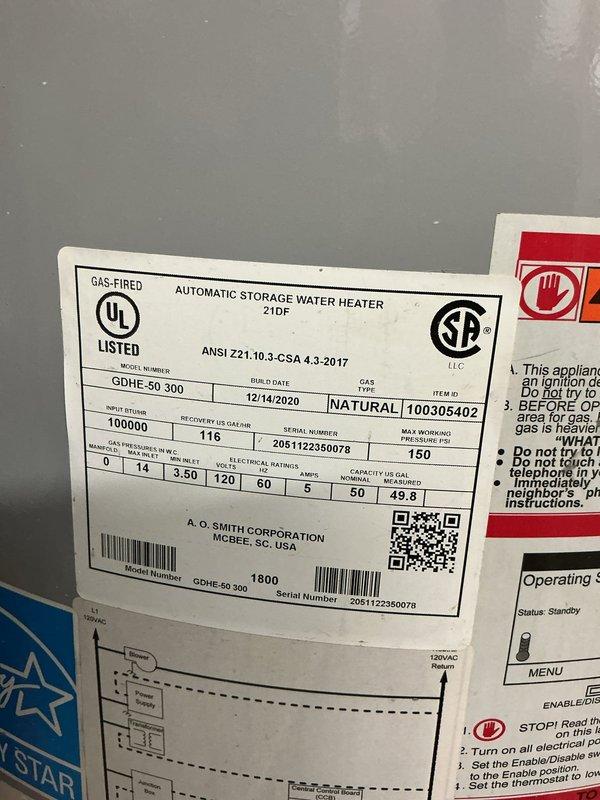 Responded to service call for inconsistent hot water on A.O. Smith 50-gallon gas water heater (Model GDHE 50 300). Upon arrival, unit was functioning properly but diagnostic testing revealed error code indicating faulty flame rod sensor. Cycled through all error codes to confirm diagnosis and documented findings for warranty claim review. Unit remains operational pending manager approval for repair or replacement under existing manufacturer warranty.