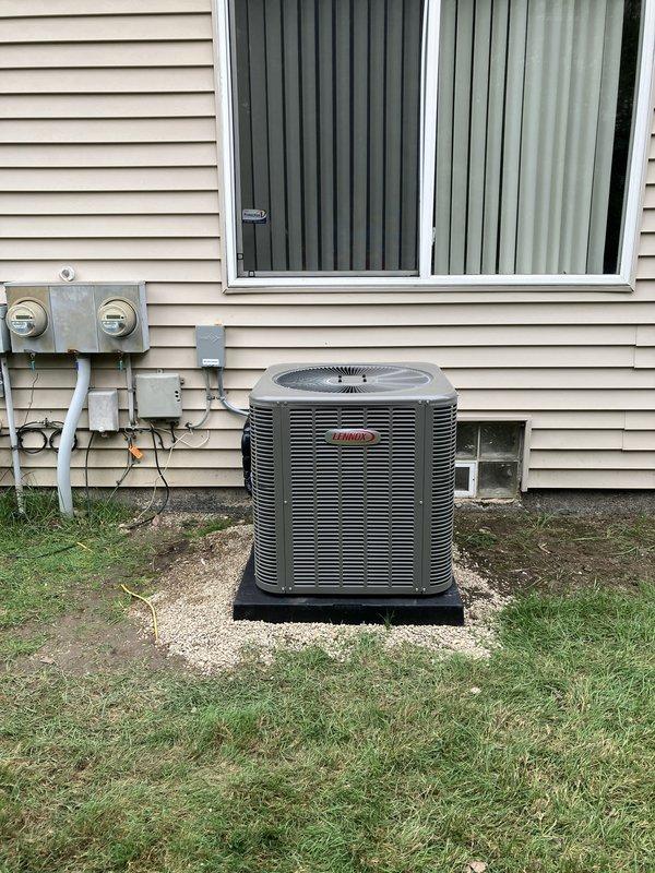 Completed full HVAC system installation including a 70,000 BTU furnace with humidifier and 2.5-ton rear-discharge air conditioning unit. Installed Lennox AC condenser on exterior pad with proper electrical disconnect and refrigerant line connections, secured mechanical permit, and established all necessary venting and condensate drainage. Processed utility rebate applications and finalized all required documentation for project completion.