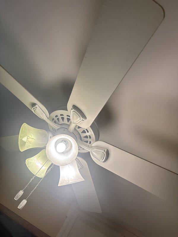 Responded to service call for multiple lighting and switching issues throughout the residence. Replaced burnt bulb in computer room fixture, restoring proper illumination to the workspace. Replaced faulty wall switch in upstairs bedroom, ensuring reliable operation of lighting circuit. Installed new light kit assembly on existing ceiling fan unit, including four frosted glass shades and bulbs. Verified all electrical connections were secure and tested all repaired fixtures and switches for proper operation. All lighting circuits functioning correctly upon completion.