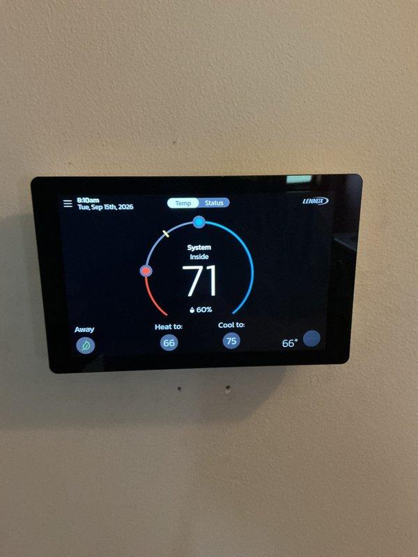 Completed Gold Furnace Inspection and tune-up on 3-year-old Lennox heating system in basement. Performed comprehensive cleaning and winter preparation service on furnace with no reported issues or symptoms. Inspected PureAir purification system and confirmed UV bulb replacement needed, with part already ordered from Lennox and scheduled for delivery to warehouse. Verified Lennox thermostat operation showing proper temperature control at 71°F current temperature with heating setpoint at 66°F. Inspected Bryant humidifier mounted on furnace and verified proper installation of white PVC vent piping. System operating within normal parameters and ready for heating season.