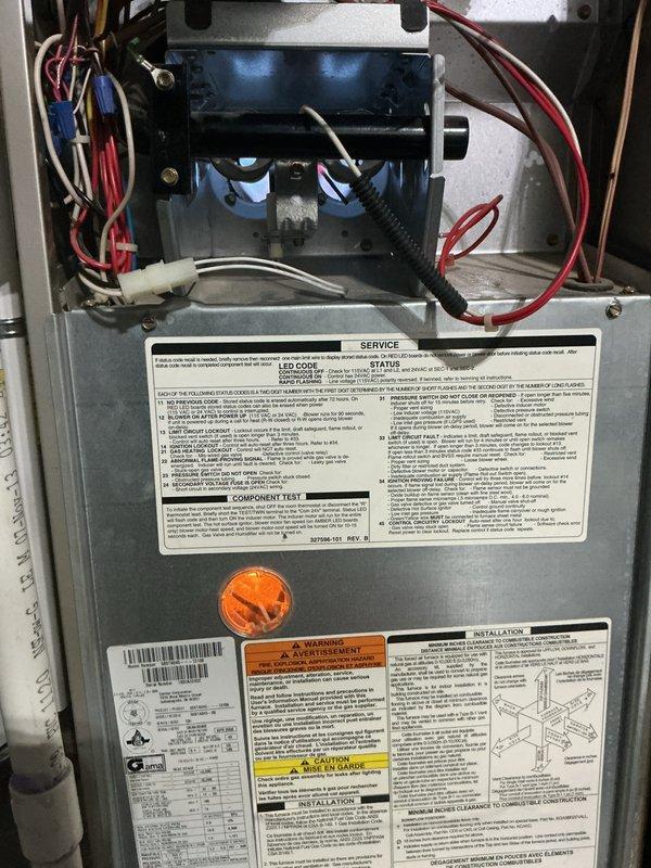 Completed Gold level preventive maintenance inspection on multi-unit system consisting of two furnaces and one boiler at residential property. Performed comprehensive inspection of Carrier 88STA series furnace (manufactured April 2008, model 180BA32402) including visual examination of all electrical components, wiring harnesses, control board connections, and safety labels. Verified proper operation of all equipment, confirmed LED diagnostic indicators showing normal status codes, and documented system specifications including BTU ratings and electrical parameters. All units found to be in satisfactory working condition with no immediate service requirements identified.