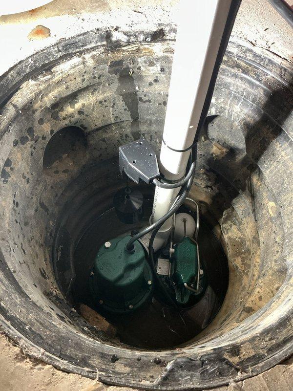 Installed new kitchen faucet and battery backup sump pump system per approved estimate. The backup pump installation included proper PVC discharge piping configuration with check valves and connection to existing primary sump pump basin to provide emergency drainage protection during power outages.