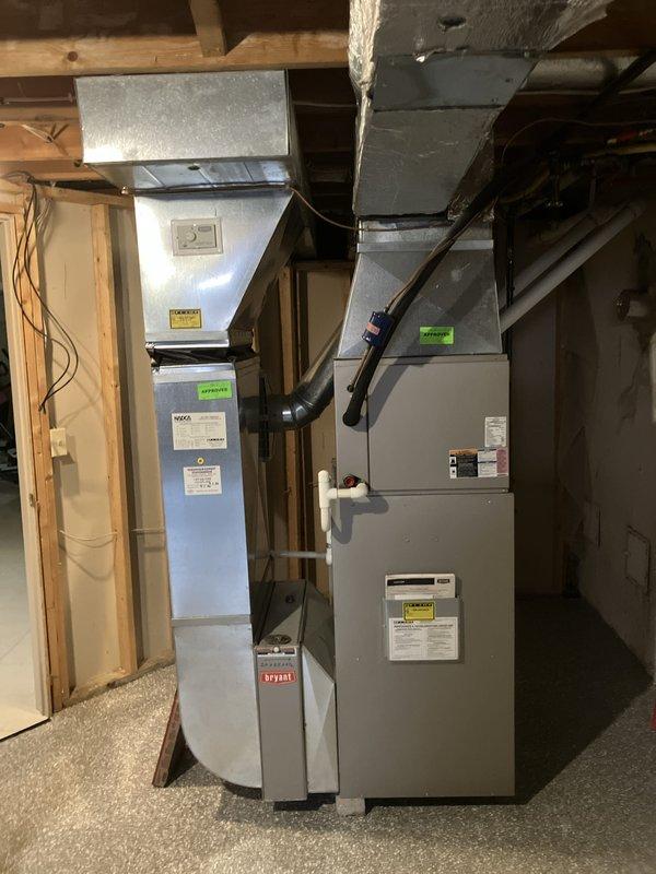 Completed complimentary tune-up service on a 15-year-old Bryant furnace located in basement as part of monthly membership plan. Performed standard maintenance procedures including inspection of burner assembly, heat exchanger, blower motor, and all safety controls. Assessed overall system condition and provided estimate for furnace and air conditioning replacement due to age of equipment approaching end of expected service life.