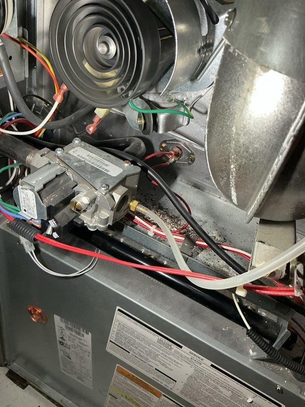 Completed comprehensive Gold furnace inspection and tune-up on 18-year-old Bryant model 310AAV048110 unit located in basement. Performed full system diagnostics including temperature differential measurements across ductwork, thorough inspection of blower assembly and motor operation, examination of gas valve and burner components, verification of all electrical connections and control wiring integrity, and assessment of heat exchanger condition. All components found operating within manufacturer specifications with normal dust accumulation for unit age. System tested and confirmed proper operation upon completion.
