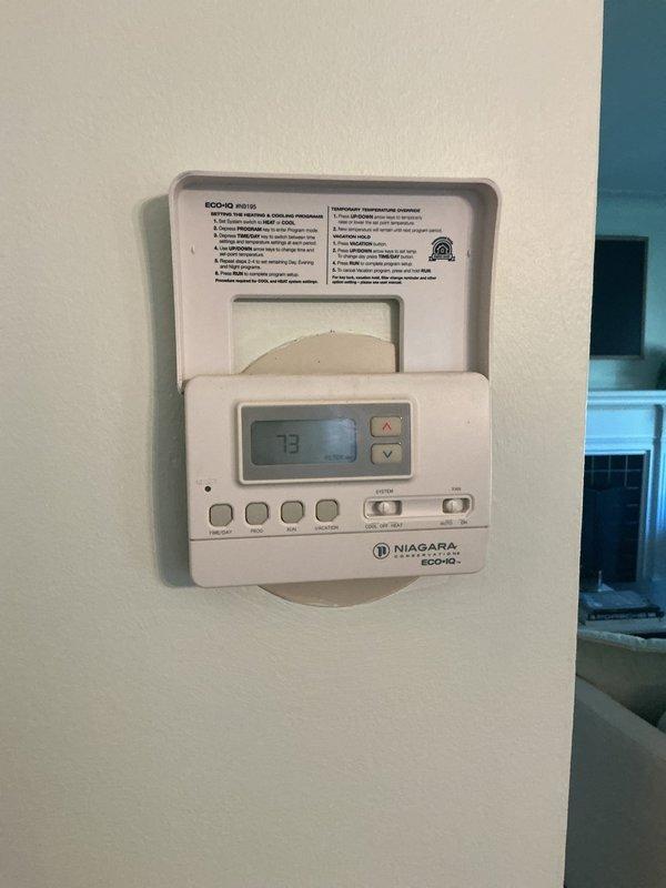 Completed annual heating maintenance and tune-up on a 13-year-old furnace located in the basement. Performed comprehensive inspection of all system components including heat exchanger, burner assembly, and blower motor. Checked and cleaned flame sensor, inspected gas connections for leaks, and verified proper combustion and venting. Tested thermostat operation and confirmed accurate temperature readings on Niagara ECOHD programmable unit. Measured and recorded temperature rise across heat exchanger within manufacturer specifications. Inspected and cleaned burners, checked ignition system functionality, and verified proper flame characteristics. Examined all electrical connections, tested safety controls including limit switches and rollout sensors. Checked blower motor operation, lubricated where applicable, and inspected belt condition and tension. Verified proper airflow through supply and return ductwork. Changed air filter and confirmed proper system cycling. Tested furnace through