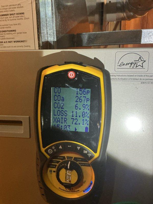 Completed Gold Plan preventative maintenance inspection on 15-year-old furnace located in basement. Performed comprehensive system diagnostics using combustion analyzer to measure flue gas temperatures, CO2 levels, and combustion efficiency. Inspected all internal components including heat exchanger, gas valve assembly, blower motor, electrical connections, and control board. Verified proper operation of all safety controls, checked wiring harnesses for wear or damage, and confirmed system is operating within manufacturer specifications. Unit found to be functioning properly with no immediate concerns identified.