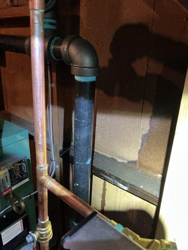 Returned to address pin hole leak on recently installed boiler system that was causing water to run down the wall and pool on the floor. Inspected copper piping connections and identified leak source in the heating system piping. Repaired the compromised joint, tested system for proper operation and verified no additional leaks were present. Confirmed all connections were secure and system was functioning correctly before departure.