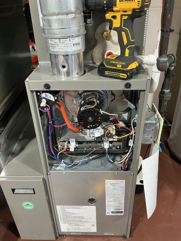 Completed annual heating maintenance tune-ups on two 3-year-old Lennox EL280E furnaces. Performed comprehensive inspections on both units including blower motor operation, gas valve functionality, electrical connections, and all safety controls. All components tested within normal operating parameters, wiring connections verified secure, and both systems confirmed operating properly.