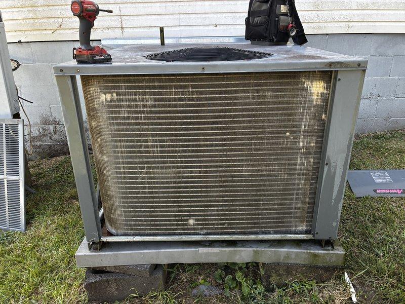 Completed seasonal Clean & Check maintenance on a 5-year-old heat pump system. Performed thorough inspection of outdoor unit, noting oxidation and dirt accumulation on condenser coils consistent with age and environmental exposure. Cleaned coil fins and verified proper airflow through heat exchanger. Conducted comprehensive heating and cooling system evaluation to ensure operational readiness for upcoming season.