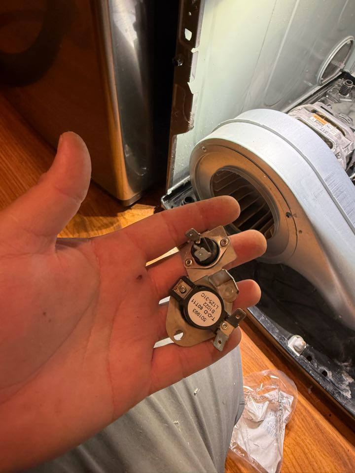 Flower Mound, TX - LG dryer that was not heating. Upon inspection, I found that the dryer's thermal cut off failed due to the dryer overheating due to a small fire that happened with lint around the heating element. I cleaned out the lint from the dryer and replaced the thermal cut off kit. After testing the dryer, I found that it was working as intended. Flower Mound, TX - LG dryer that was not heating. Upon inspection, I found that the dryer's thermal cut off failed due to the dryer overheating due to a small fire that happened with lint around the heating element. I cleaned out the lint from the dryer and replaced the thermal cut off kit. After testing the dryer, I found that it was working as intended.