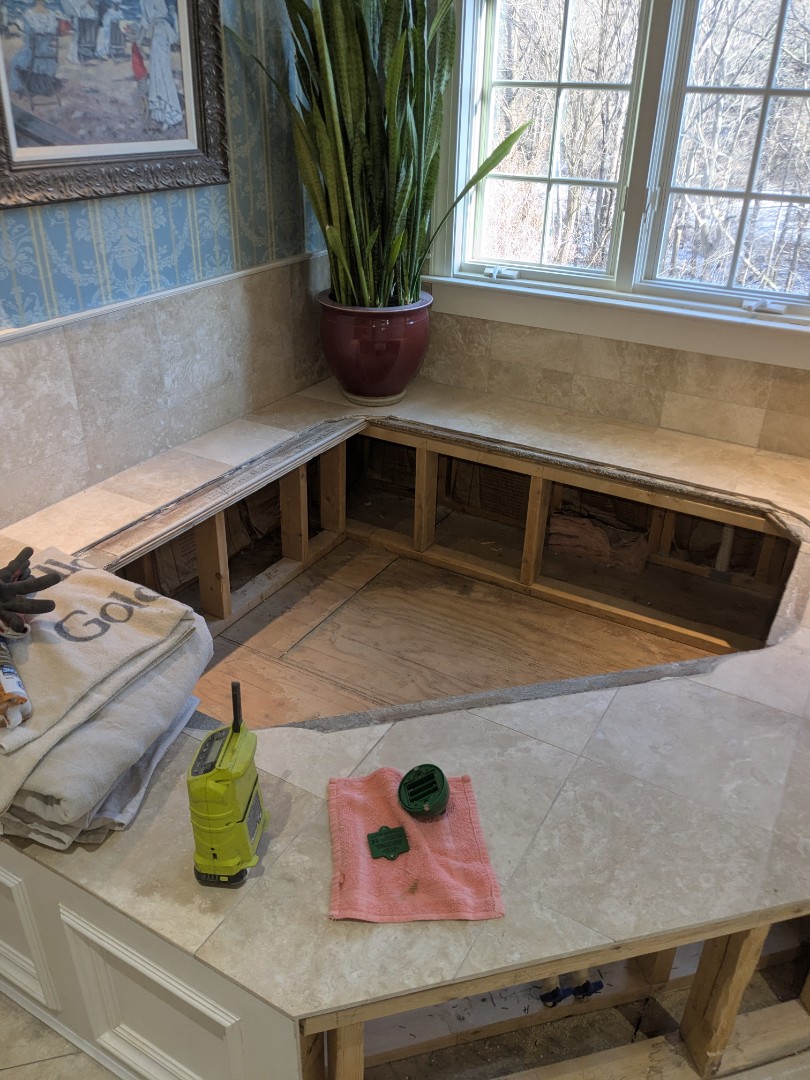 Abingdon, MD - removed whirlpool tub,and cut out tile to replace drain in shower.installed new drain and liner. Abingdon, MD - removed whirlpool tub,and cut out tile to replace drain in shower.installed new drain and liner.