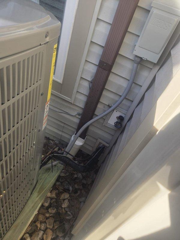 Successfully removed old system and installed a complete American Standard heat pump system consisting of a 2-ton 17 SEER Two Stage Heat Pump (5A6H7024A1000), Variable Speed Air Handler (5TEM6B03AV21), and 10kw Electric Heat Pack (BAYHTR1510). Adapted existing ductwork with metal transitions, replaced outdoor disconnect and electrical whip, and mounted outdoor unit on a pressure-treated wood platform with proper connections to existing electrical, condensation, and power lines.