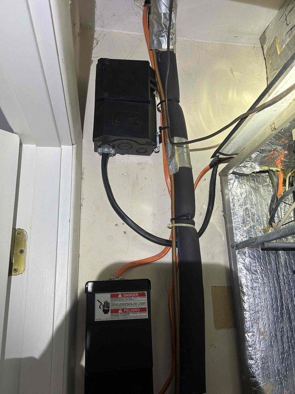 Responded to no heat complaint at rental property. Inspection revealed faulty electrical connections at the control board junction box. Repaired damaged wiring at the thermostat terminals and restored proper circuit continuity, successfully returning heating system to normal operation.