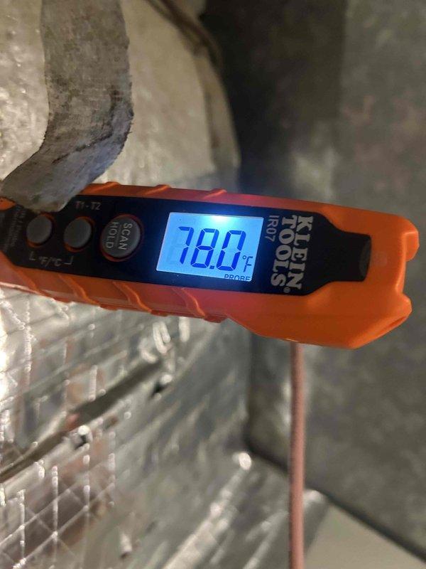 Responded to no heat complaint for system less than 10 years old that was reported to be making unusual noise. Diagnostic testing revealed normal voltage readings at 600V and supply air temperature of 78.0°F. Identified and corrected the source of noise, restoring proper system operation.