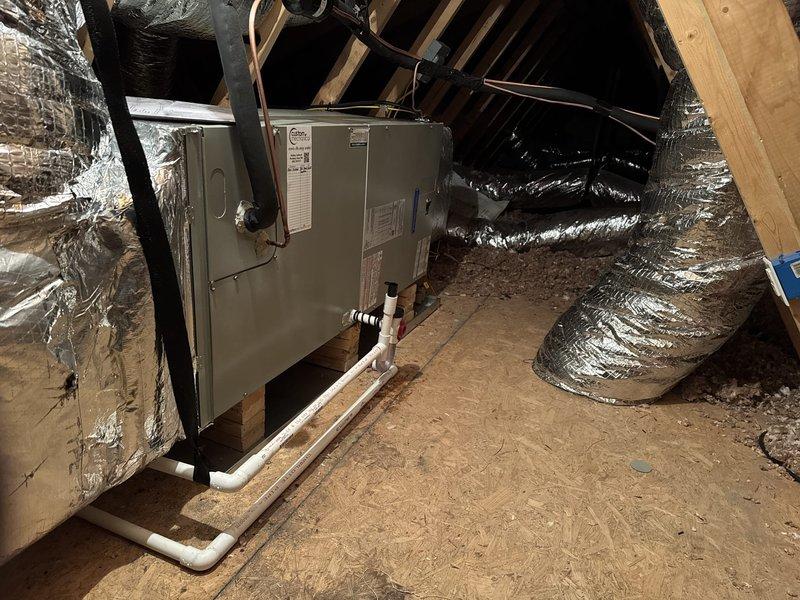 Successfully installed a complete 3-ton 17 SEER heat pump system including a 5TEM6D04 variable speed fan coil unit with 5/10 KW heater and TH6320WF WiFi thermostat. Removed and disposed of old equipment, mounted outdoor unit on existing stand, installed concealed refrigeration lines in white PVC covering, and verified proper system operation with pressure testing.