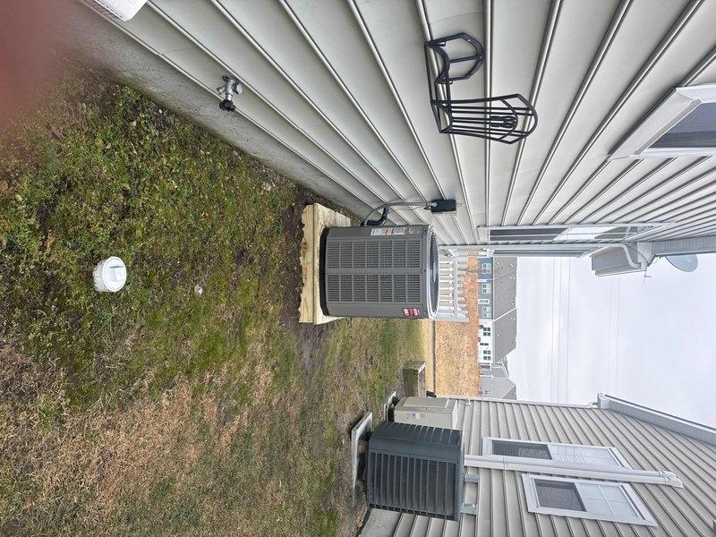 Successfully completed installation of a complete HVAC system, including a 2.5-ton heat pump (5A6H4030) and variable speed fan coil unit (5TEM6B03) with 10KW heater. Removed old equipment, installed new outdoor unit on pressure-treated wood platform, adapted existing ductwork with transition fittings, installed two Wi-Fi thermostats, and added an automatic condensation pump while maintaining existing zone controls.