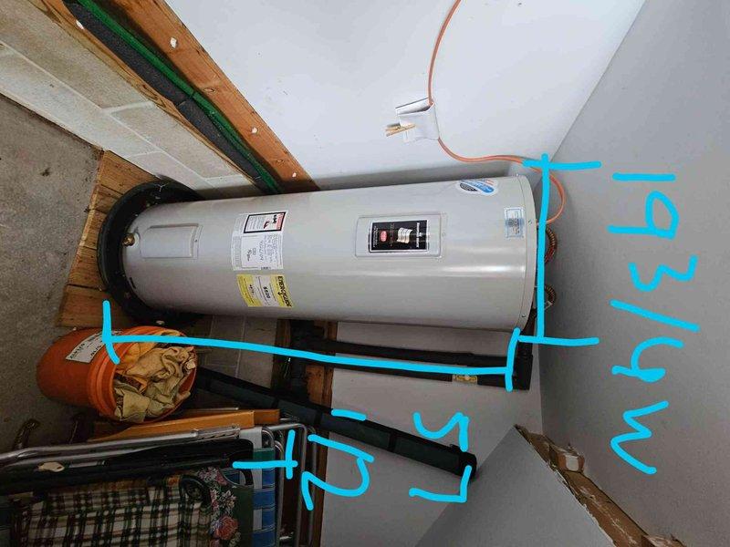 Performed scheduled preventive maintenance on residential hot water heating system. Inspected cylindrical water heater tank, verified proper operation of connections including copper supply/return lines and electrical components. Documented current condition with photos showing proper installation in utility area with all components functioning as designed.