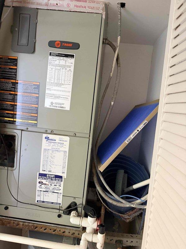 Conducted assessment of Trane HVAC system located in condo utility closet for potential replacement. Inspected electrical panel to confirm proper circuit configuration and documented current installation specifications. System evaluation complete with comprehensive documentation for replacement estimate.