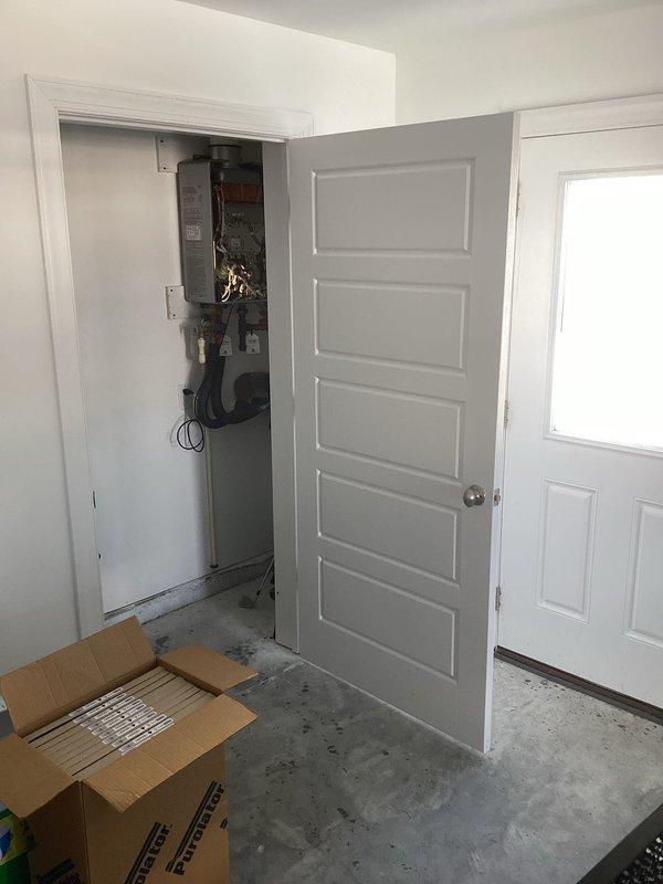 Responded to no-water call at customer residence regarding a Rinnai tankless water heater. Diagnosed issues with the unit which was showing a temperature reading of 120 degrees despite no water flow. Performed maintenance service and restored proper operation of the system, ensuring all connections to copper supply lines were secure and functioning correctly.