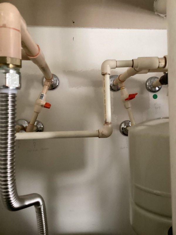 Replaced three Moen single handle cartridges to address leaking issues. Inspected water heater system including pressure relief valve, supply lines, and associated valves for proper operation. Verified all connections were secure with no leaks after repair completion.