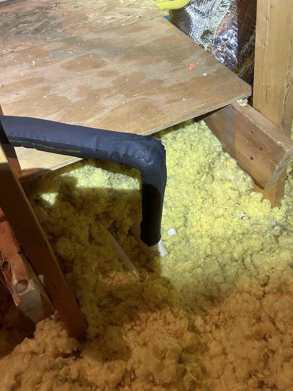 Diagnosed frozen condensate drain line in attic of American Standard furnace (Model S9V2B080U4PSBD). Set heat pump lockout to 20 degrees to maintain heating while awaiting parts. Ordered new condensate assembly drain line and PVC pipe to reroute drain to plumbing vent pipe, which will create a shorter run to prevent future freezing issues.