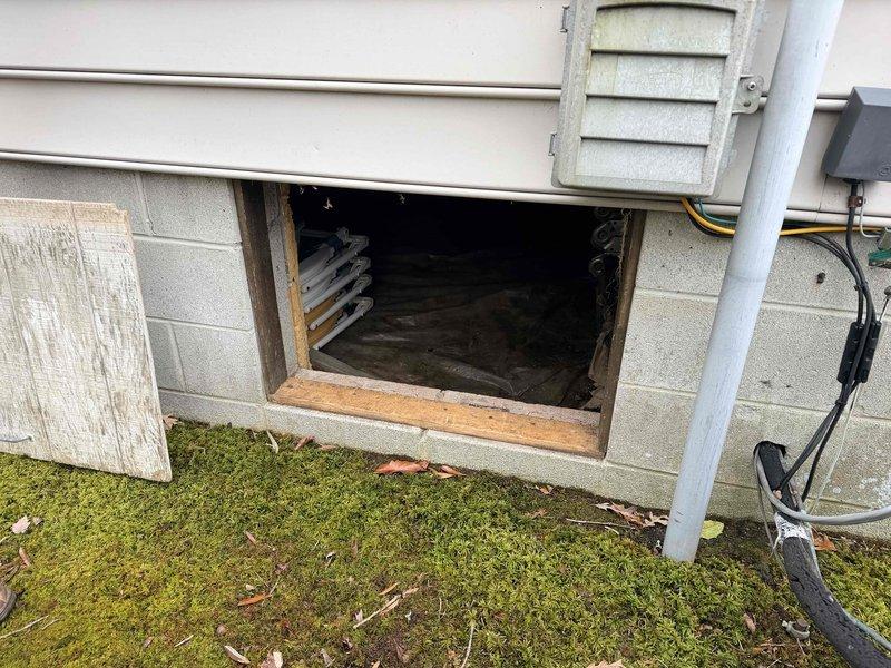 Inspected 15-year-old outdoor HVAC unit which has failed and is beyond repair. Accessed crawlspace to evaluate existing ductwork and interior components. Provided customer with replacement options for complete system replacement.