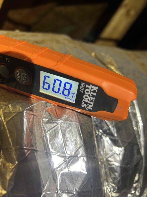 Performed scheduled cooling maintenance on two HVAC systems. Temperature differential measurements were taken using Klein Tools digital thermometer, with readings of 41.9°F at supply and 60.8°F at return, confirming proper system operation within manufacturer specifications.