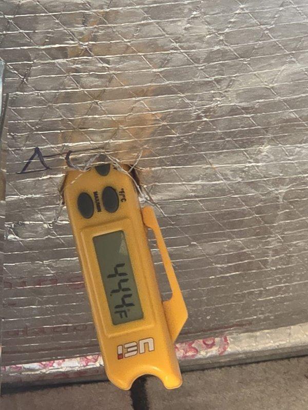 Completed routine cooling maintenance service on HVAC system. Performed diagnostic testing with UEi digital tool showing 444 measurement reading. Verified Honeywell T-Series thermostat operation with current temp at 69° and heat set to 67°, confirming proper system functionality.