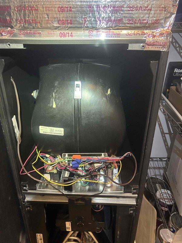 Performed scheduled heating maintenance service on two systems. Inspected blower motor assembly and wheel for proper operation, noting intact squirrel cage fan with even blade spacing. Examined electrical connections and circuit board components, confirming all wiring was properly secured and organized with no signs of damage or wear.