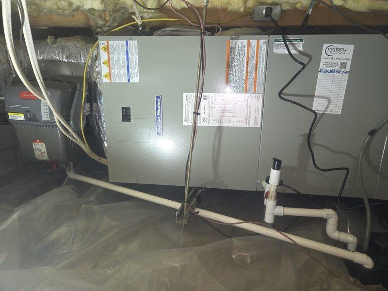 Successfully completed full system replacement, installing a 3-ton 17 SEER American Standard two-stage heat pump with variable speed air handler and 10kw electric heat pack. Removed old equipment, fabricated metal duct transitions to adapt to existing ductwork, replaced outdoor disconnect and electrical whip, and installed new outdoor unit on pressure-treated wood platform while reusing existing thermostat, electrical, condensation, and power lines.