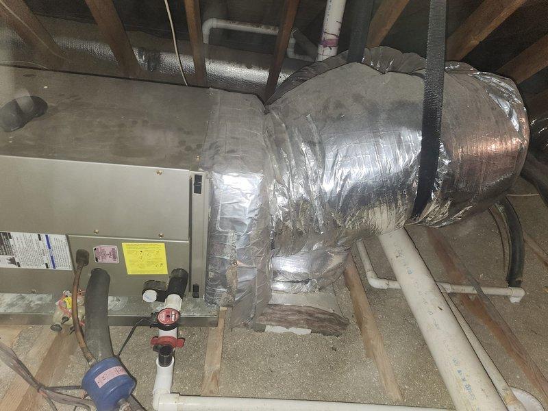 Performed scheduled cooling maintenance service on two systems after customer reported inadequate cooling on top floor. Inspected outdoor unit with insulated refrigerant lines and confirmed proper installation of line insulation. Examined attic air handler installation, checking ductwork connections and inspecting blower motor operation. Resolved cooling issue by cleaning components and optimizing system performance.
