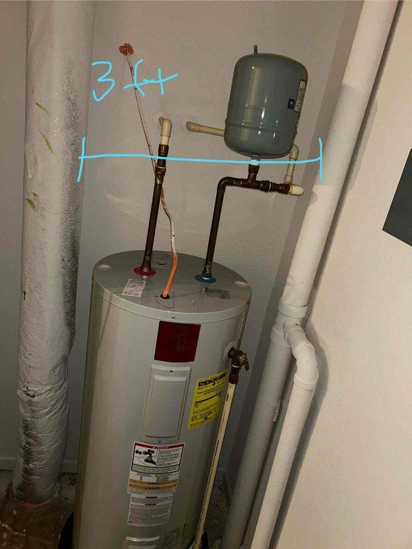 Performed scheduled cooling system maintenance and collected information for water heater replacement estimate as requested. System was operational at time of service, with photos taken of current water heater installation showing tank, expansion tank, and associated plumbing components for replacement sizing purposes.